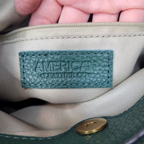 American Leather Co Luca Triple Entry Crossbody Bag Deep Emerald Green Pebbeled - Picture 9 of 15